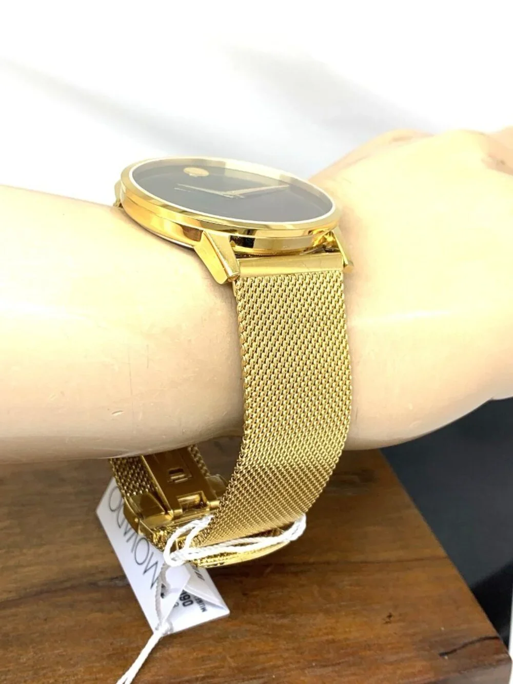 Movado Men's Watch 0607396 Museum Black Dial Swiss Quartz Gold Mesh Steel 40mm